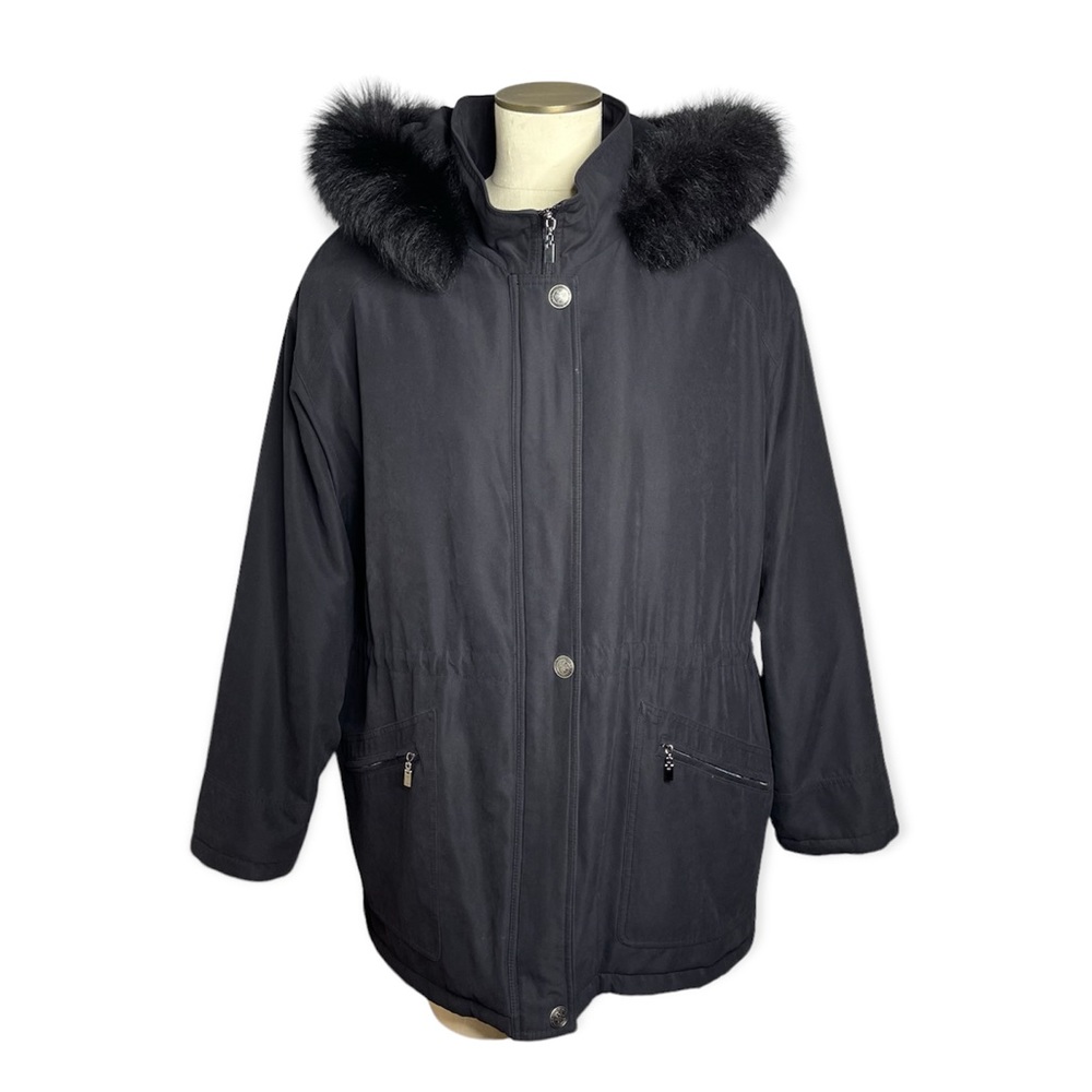 Pendleton Black Removable Hood Genuine Fur Winter Coat Parka Size L